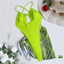 Load image into Gallery viewer, Snake Print Cutout Monokini – Backless, Cross-Strap One-Piece
