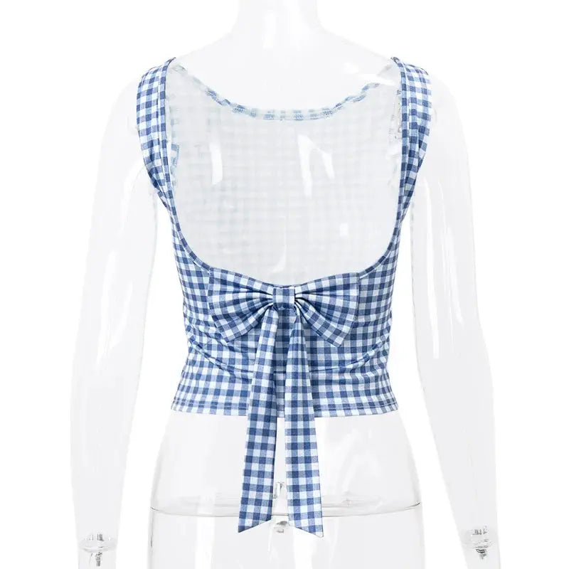 Plaid Bow Backless Crop Top Mellirose