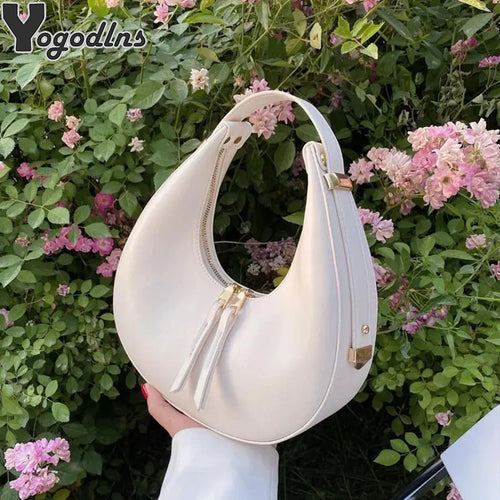 Round half moon hobo purse with adjustable shoulder strap - MELLIROSE