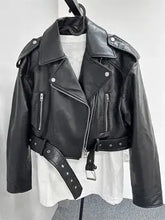 Load image into Gallery viewer, Women's vintage PU leather biker jacket - MELLIROSE
