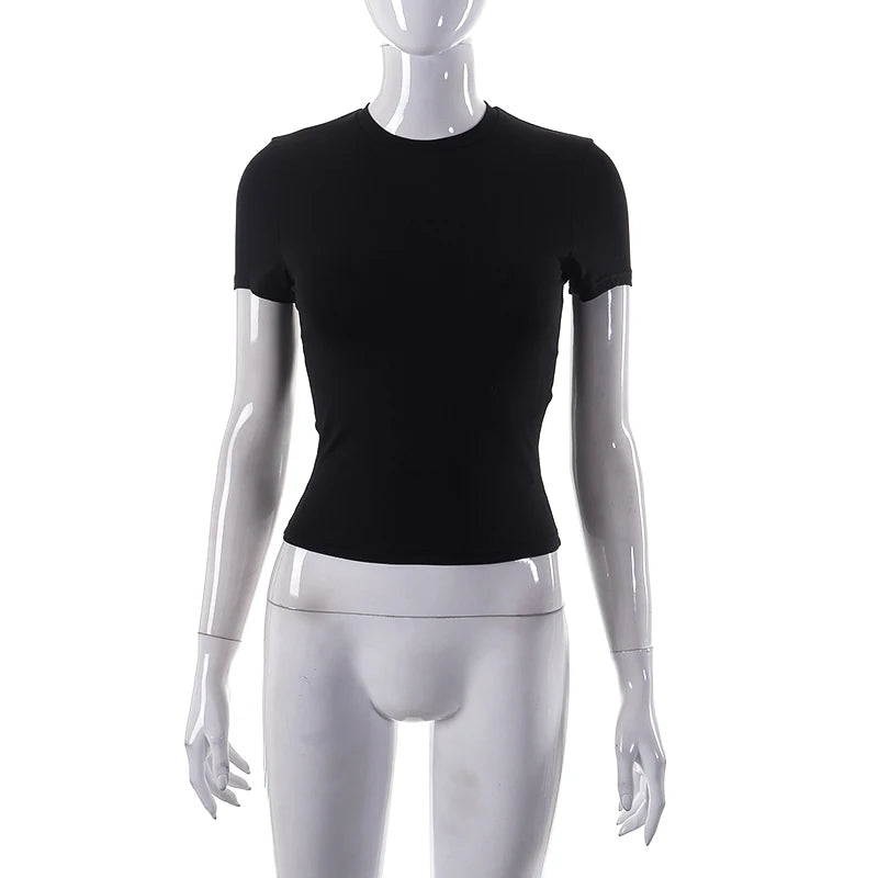 Women’s Short Sleeve Casual Crop Top – Soft Solid Basics for Summer - Mellirose