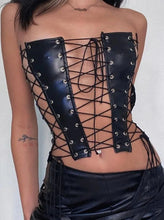 Load image into Gallery viewer, Leather Tube Top Bandaged Crop Top
