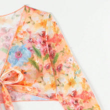 Load image into Gallery viewer, 4-Piece Floral Micro Bikini Set – Thong, Crop Top &amp; Skirt Cover-Up
