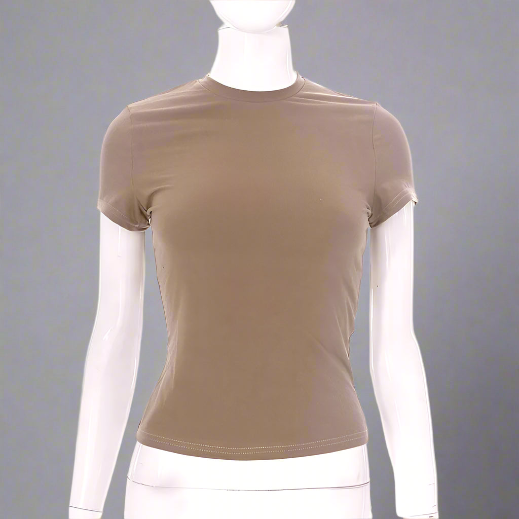 Women’s Short Sleeve Casual Crop Top – Soft Solid Basics for Summer - Mellirose