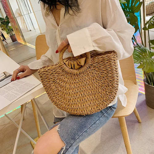 Summer Handmade Moon Shaped Beach Straw Bag for Women - MELLIROSE