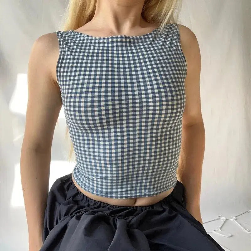 Plaid Bow Backless Crop Top Mellirose