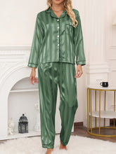 Load image into Gallery viewer, Elegant striped long-sleeved button-up shirt pajama set
