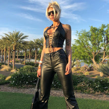 Load image into Gallery viewer, Laced Up Leather Halter Top

