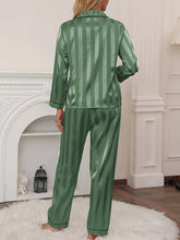 Load image into Gallery viewer, Elegant striped long-sleeved button-up shirt pajama set
