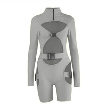 Load image into Gallery viewer, Biker Buckle Cut Out Long Sleeve Romper
