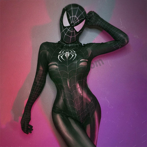 Spiderwoman bodysuit costume for cosplay and Halloween
Stretchy polyester Spiderwoman costume
Webbed design Spiderwoman bodysuit
Marvel superhero Spiderwoman costume
Cosplay Spiderwoman bodysuit for women