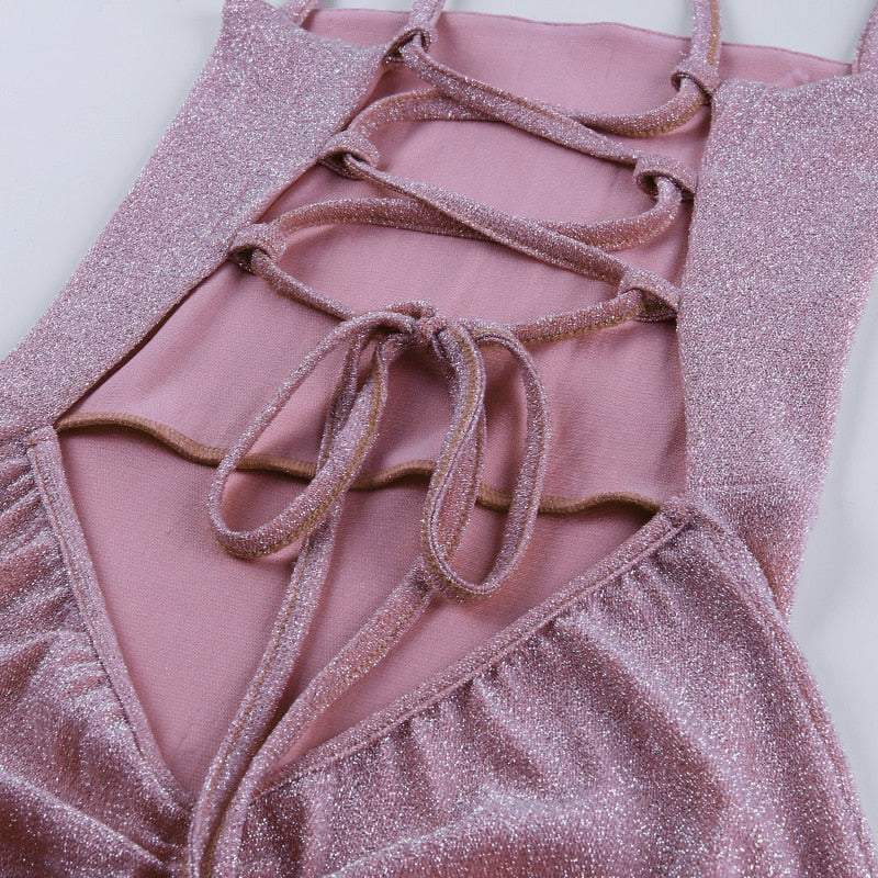 Glitter Lace Up Open Back Maxi Dress - MELLIROSE