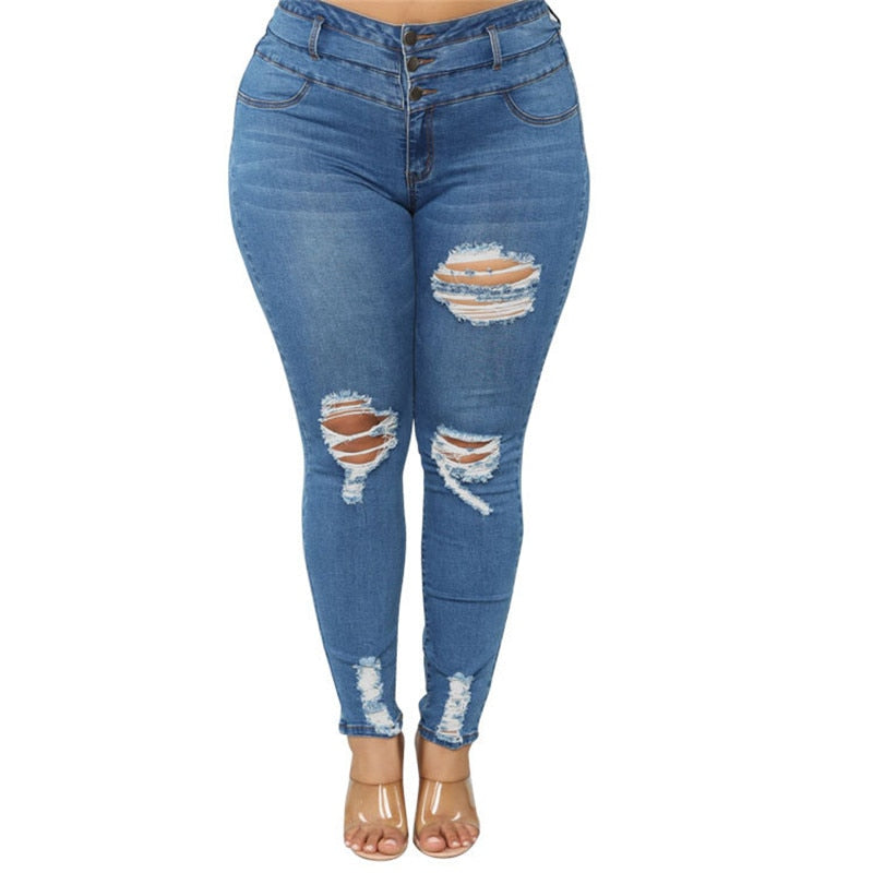 Plus Size High Waist Ripped Jeans - MELLIROSE