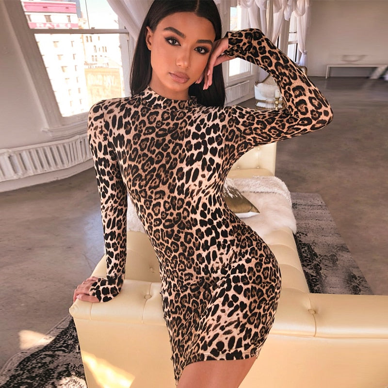 Full sleeve Leopard Mini Dress - MELLIROSE